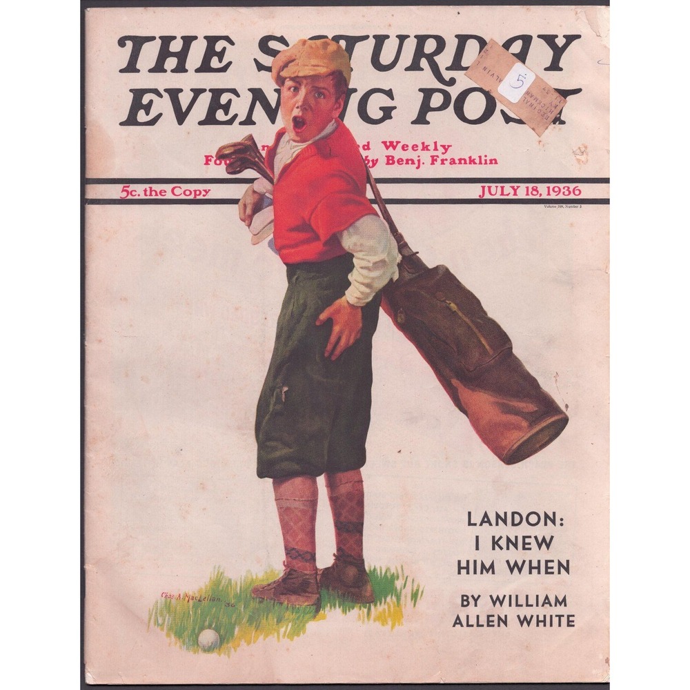 The Saturday Evening Post July 18 1936 Golf Caddy Cover Charles MacLellan Landon